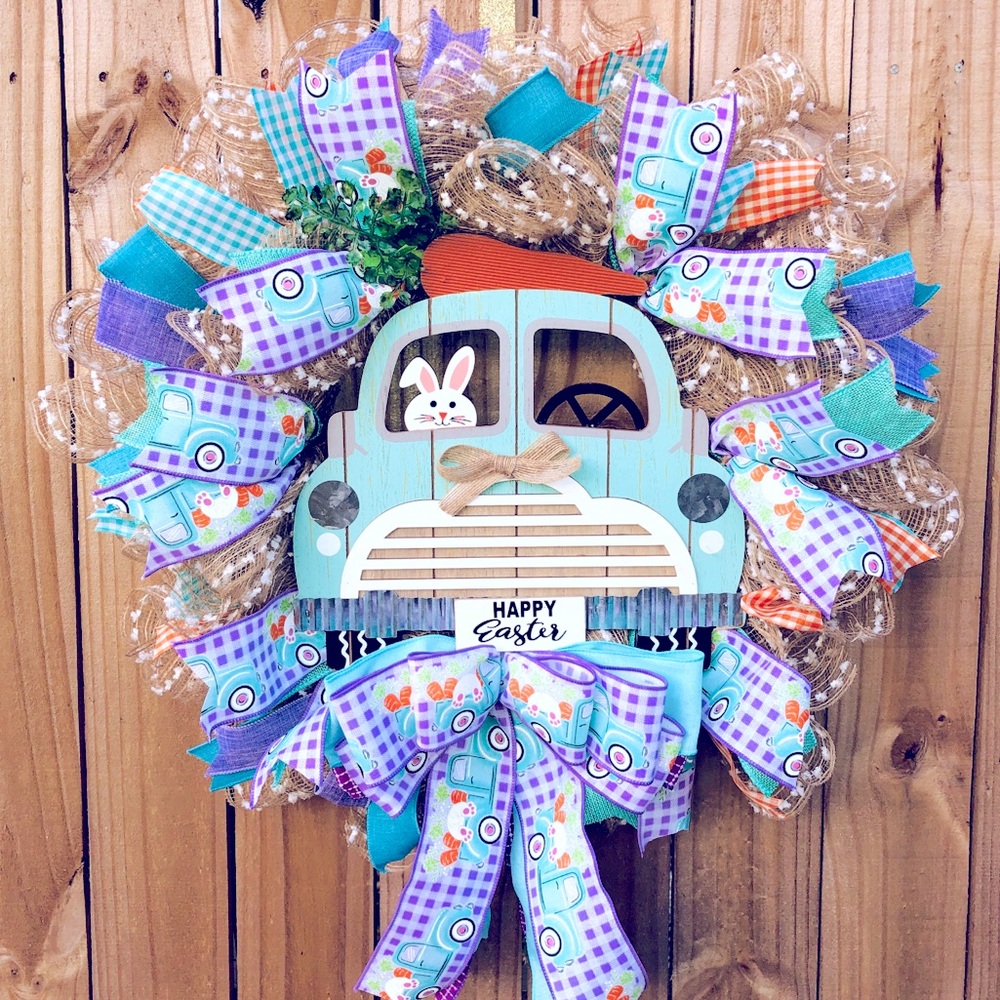 Easter Wreath Bunny in Farmhouse Truck 23”
